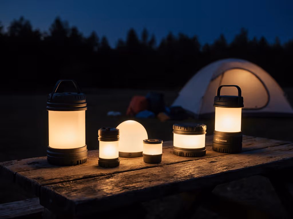 led_camping_lights_on_a_campsite_table_with_diffused_warm_glow